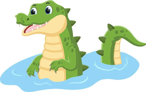 Vektorillustration Eines Grünen Krokodils Das Fluss Schwimmt — Stockvektor