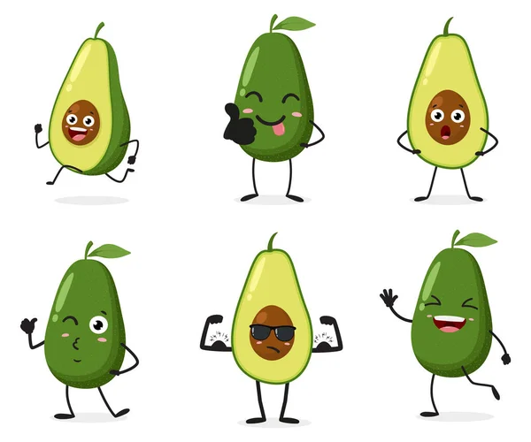 Vector Illustratie Van Cartoon Set Van Happy Avocado Personages — Stockvector