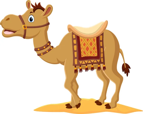 Vector Ilustração Dos Desenhos Animados Camelo Bonito Com Seleiro — Vetor de Stock