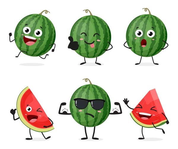 Vector Illustratie Van Leuke Cartoon Watermeloen Karakters Set — Stockvector