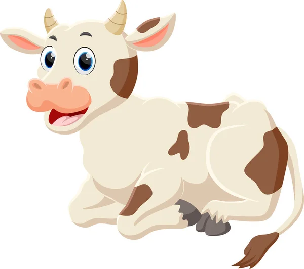 Vector Ilustración Dibujos Animados Feliz Vaca Sentado Aislado Sobre Fondo — Vector de stock