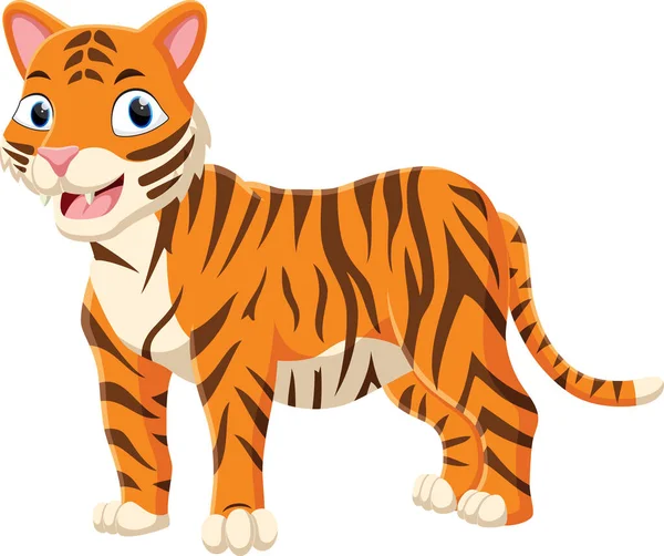 Illustration Vectorielle Tigre Mignon Bande Dessinée Isolé Sur Fond Blanc — Image vectorielle