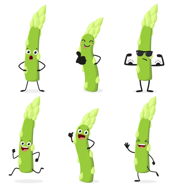 Vector Illustratie Van Set Van Grappige Groene Asperges Cartoon — Stockvector