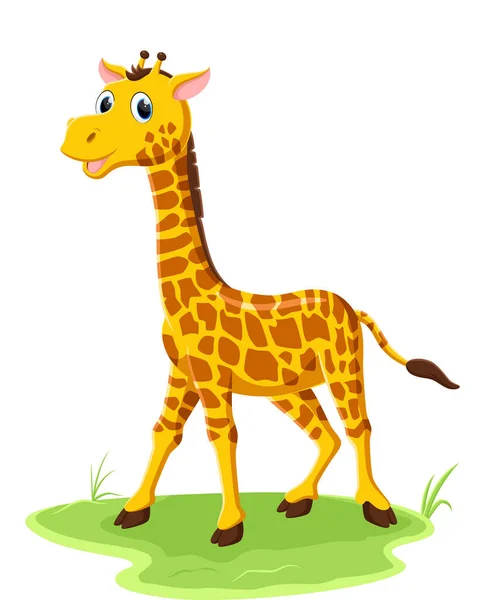 Yeşil çimlerin üzerinde duran şirin zürafa çizgi filminin vektör çizimi