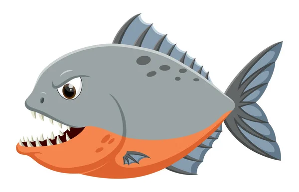 Illustrazione Vettoriale Piranha Arrabbiato Cartone Animato Isolato Sfondo Bianco — Vettoriale Stock