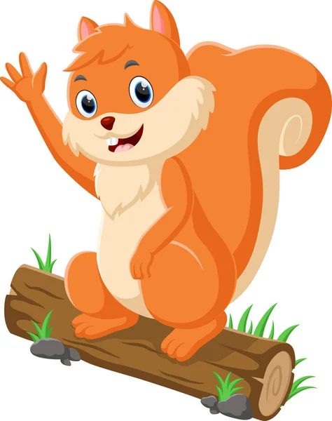 Vektor Illustration Von Cartoon Lustiges Eichhörnchen Auf Blockholz — Stockvektor