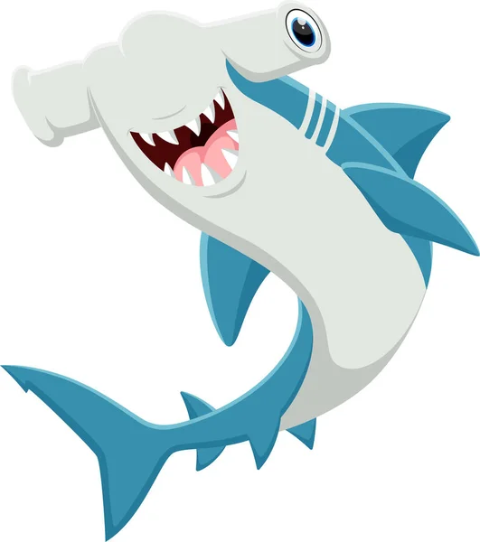 白に隔離された漫画幸せなハンマーヘッドサメのベクトルイラスト — ストックベクタ