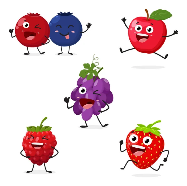 Ilustração Vetorial Desenhos Animados Frutas Bagas Engraçadas Personagens Alimentos —  Vetores de Stock