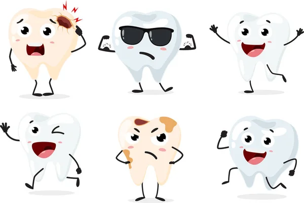 白い背景に分離されたかわいい歯の漫画キャラクターのベクトルイラスト — ストックベクタ