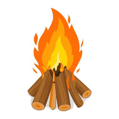 Karikatür Kamp Ateşi 'nin Vektör İllüstrasyonu, beyaz arka planda izole edilmiş bir grup şirin karakter.