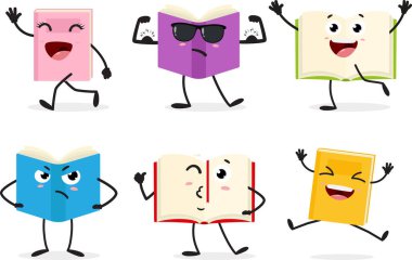 Çizgi film çizgi romanının Vektör İllüstrasyonu, beyaz arka planda izole edilmiş şirin karakterler dizisi.