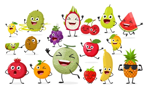 Tatlı karpuz, kavun, elma, kiraz, portakal, çilek, üzüm, kivi, muz, mango, armut, nar, ananas ve limon karakteri.