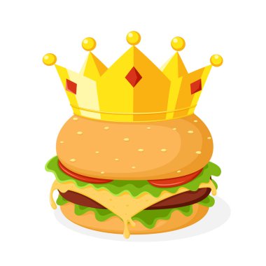 King Burger 'in vektör çizimi, düz ve karalama karikatürü, beyaz arka planda izole.