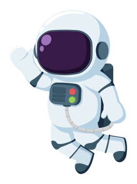 Beyaz arka planda izole edilmiş yüzen astronot çizgi filminin vektör çizimi