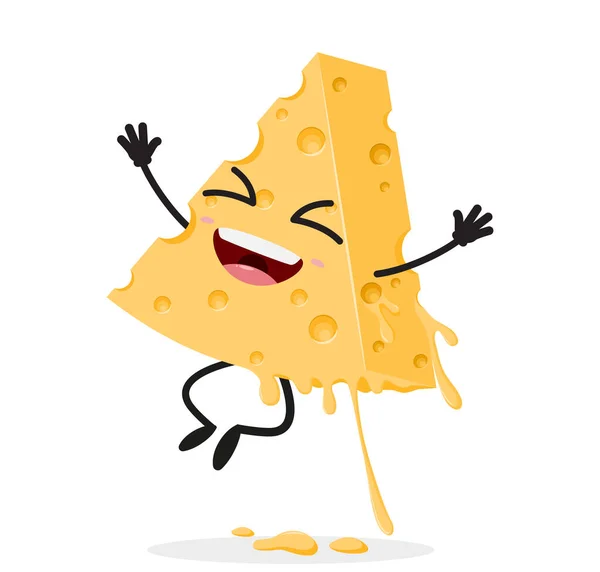 Vector Illustration Happy Melting Cheese Cartoon Isolated White Background — Stock Vector