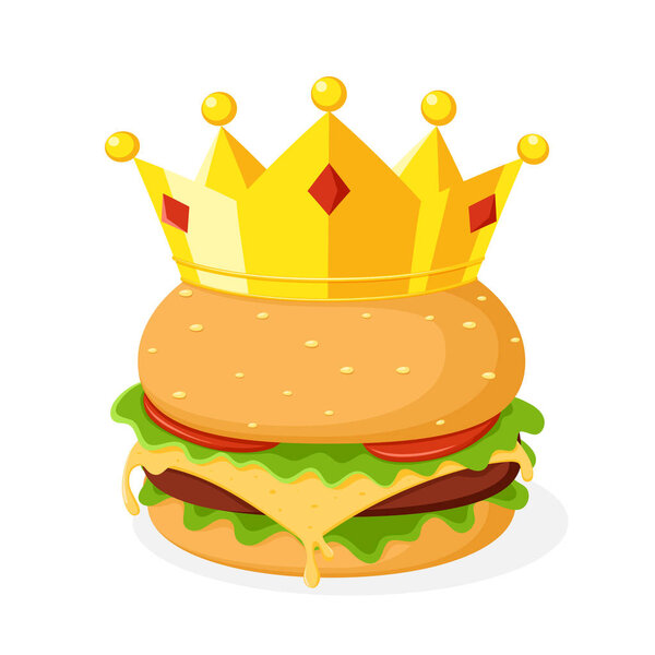 Векторная инсталляция "Кинг-бургер", плоский и дурацкий мультфильм, выделенный на белом фоне