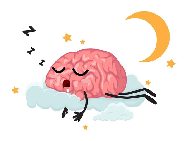 Vector Illustration Cute Sleeping Brain Cartoon Isolated White Background - Stok Vektor