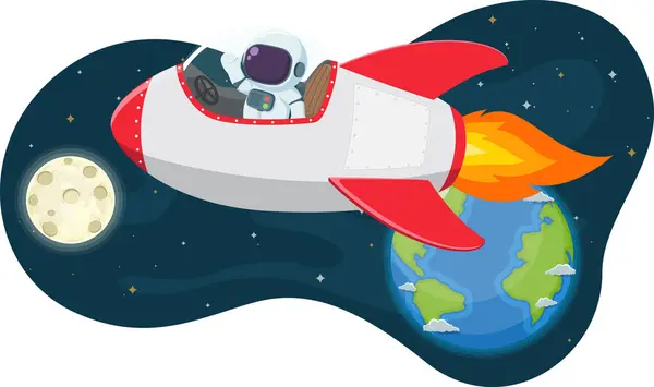 Векторна Ілюстрація Милого Астронавта Ракетою Космосі — стоковий вектор