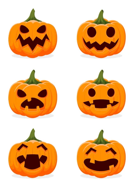 Illustration Vectorielle Ensemble Dessin Animé Citrouille Halloween Avec Sourire Différent — Image vectorielle