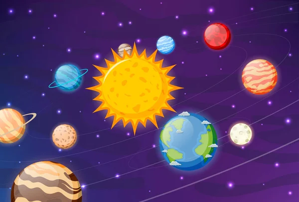 Ilustração Vetorial Dos Desenhos Animados Dos Planetas Sistema Solar Terra — Vetor de Stock