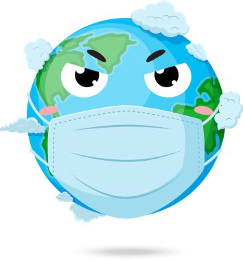 Maske takan kızgın dünya çizgi filminin vektör çizimi, beyaz arka planda izole edilmiş.