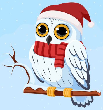 Şubede oturan Noel baykuşunun vektör illüstrasyonu