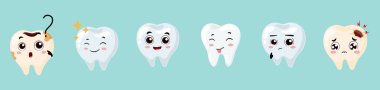 Değişik ifadeli şirin dişli karikatür setinin vektör çizimi