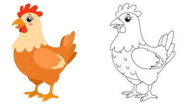 Tatlı tavuğun vektör illüstrasyonu, çocuk eğitimi için çizgi film boyama sayfası