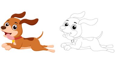 Mutlu Köpek çizgi filminin Vektör İllüstrasyonu, çocukların eğitim çizimleri için boyama sayfası