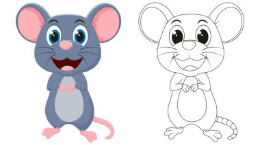 Şirin fare çizgi filminin Vektör İllüstrasyonu, çocukların eğitim çizimleri için boyama sayfası