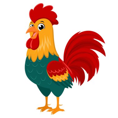 Beyaz arkaplanda Şirin Horoz çizgi filminin Vektör İllüstrasyonu