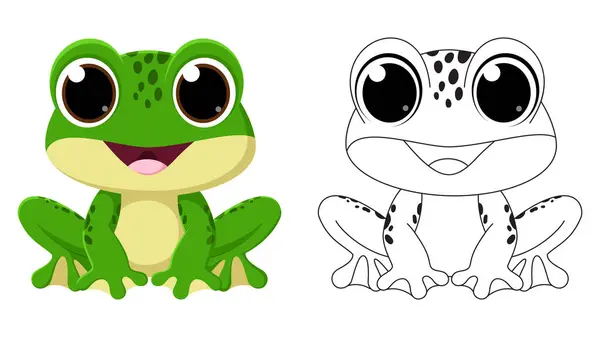 Şirin Kurbağa çizgi filminin Vektör İllüstrasyonu, çocukların eğitim çizimleri için boyama sayfası