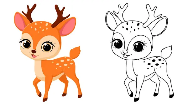 Beyaz üzerinde izole edilmiş Sevimli Geyik çizgi film renklendirme sayfalarının Vektör İllüstrasyonu