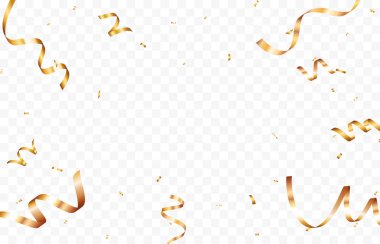 Vector Illustration of Gold Confetti and ribbons celebration party design element, Falling shiny gold confetti isolated on transparent background clipart