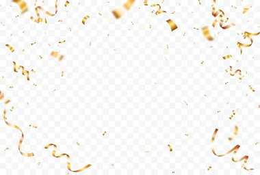 Altın Konfeti 'nin Vektör İllüstrasyonu ve kutlama partisi tasarım unsuru şeffaf arkaplanda izole edilmiş parlak altın konfetileri