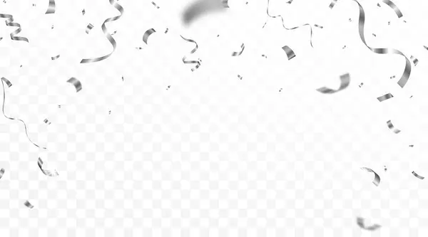 Düşen parlak gümüş konfeti ve kurdelelerin vektör illüstrasyonu kutlama partisi tasarımı unsuru
