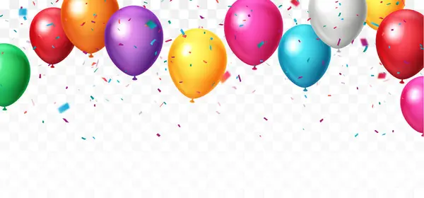 Doğum Gününün Vektör İllüstrasyonu ve renkli balonlar ve konfetiyle kutlama afişi