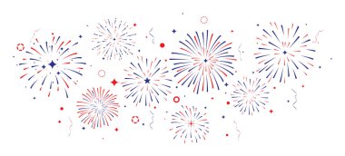 ABD 'nin 4 Temmuz Bağımsızlık Günü' nün Vektör İllüstrasyonu, bayrak, kırmızı, mavi konfeti ve bayraklar