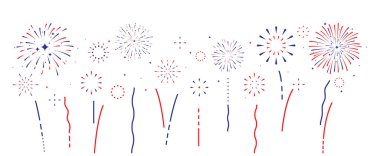 ABD 'nin 4 Temmuz Bağımsızlık Günü' nün Vektör İllüstrasyonu, bayrak, kırmızı, mavi konfeti ve bayraklar