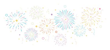 Renkli havai fişek pankartı, festivalin altın havai fişekleri. tatil posteri, broşür, tebrik kartı ve dekoratif öğeler