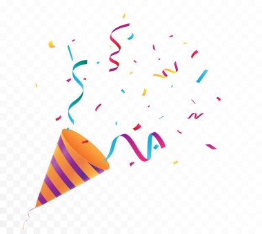 Renkli konfetiyle patlayan parti patlatıcısının vektör illüstrasyonu