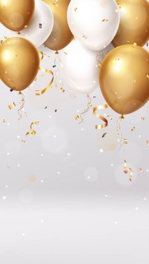 Altın Balonlar, Konfeti ve Kurdele Kutlamaları Sancak elementinin Vektör İllüstrasyonu