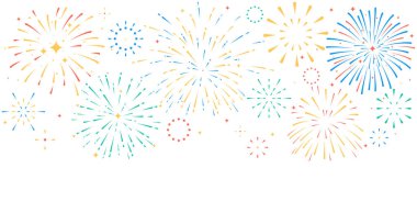 Renkli havai fişek pankartı, festivalin altın havai fişekleri. tatil posteri, broşür, tebrik kartı ve dekoratif öğeler