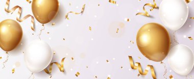 Altın Balonlar, Konfeti ve Kurdele Kutlamaları Sancak elementinin Vektör İllüstrasyonu