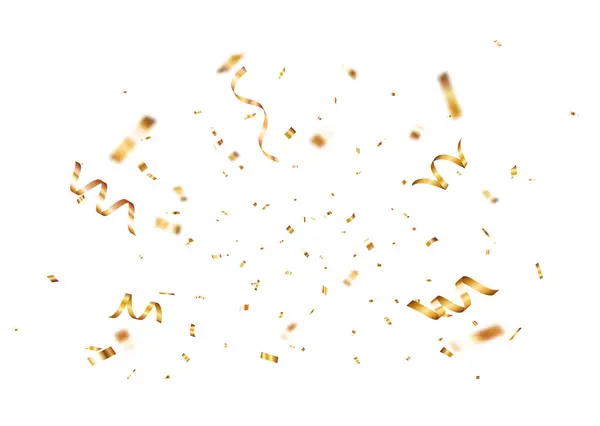 Düşen Parlak Altın Konfetisinin Vektör İllüstrasyonu ve Ödül Kurdeleleri, Kutlama Tasarım Elemanı