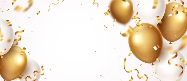 Altın Balonlar, Konfeti ve Kurdele Kutlamaları Sancak elementinin Vektör İllüstrasyonu