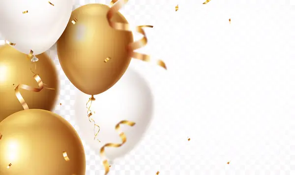 Altın Balonlar, Konfeti ve Kurdele Kutlamaları Sancak elementinin Vektör İllüstrasyonu