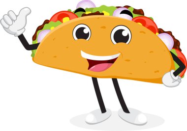 Beyaz arka planda izole edilmiş çocuk kitapları, çıkartmalar ve maskotlar için uygun Taco Çizgi Film Karakterinin Vektör İllüstrasyonu