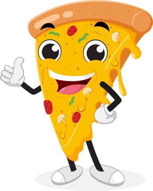 Çocuk kitapları, çıkartmalar ve beyaz arka planda izole edilmiş maskotlar için uygun Pizza Çizgi Karakteri 'nin Vektör İllüstrasyonu