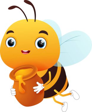 Beyaz arka planda izole edilmiş çocuk kitapları, çıkartmalar ve maskotlar için uygun şirin arı çizgi film karakterinin vektör çizimi